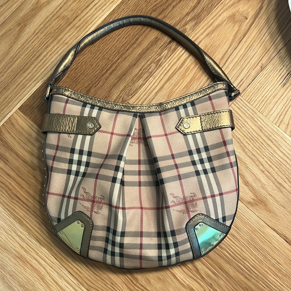 Burberry Haymarket Check Hobo Bag with gold detail - Picture 3 of 3